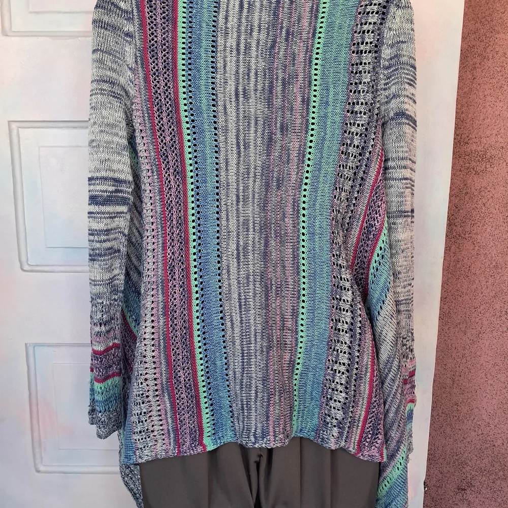 Eyeshadow Multicolor Open-Front Woven Cardigan! Boho! High Low Design, EUC! - Picture 4 of 7